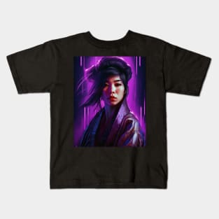 Asian Woman Wearing Purple Kimono Kids T-Shirt